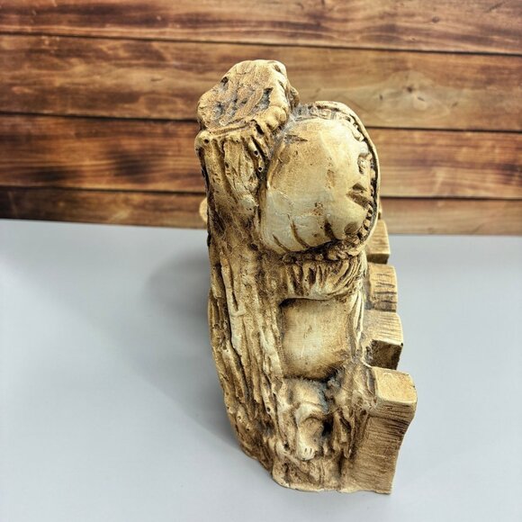 Vintage HOPE Figurine Planter Girl Praying Rustic Carved Wood Look Inspirational - Picture 4 of 6